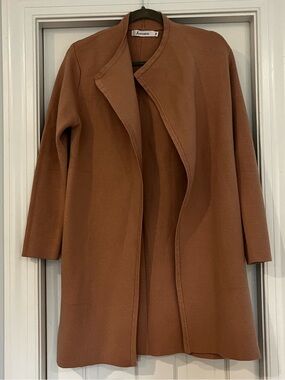 Camel Brown Open Front Long blazer coat